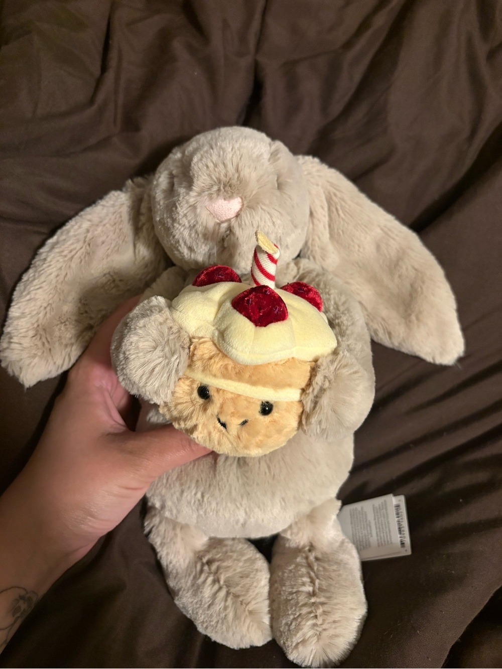Jellycat Cream & White Floppy Plush Bunny with Dessert Tag
